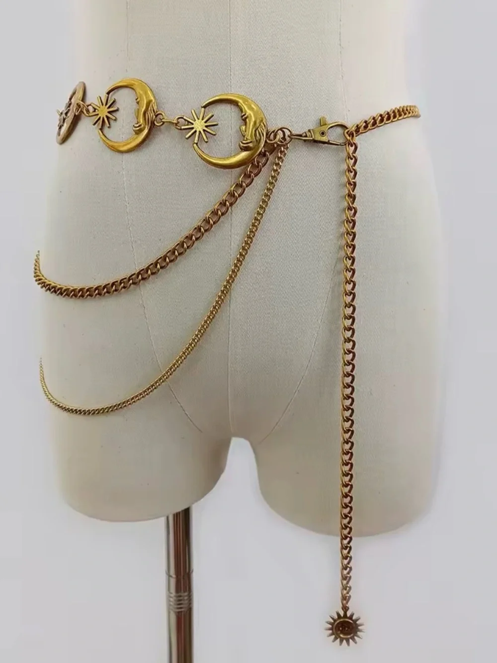 Gold Crescent Moon & Star Chain Belt